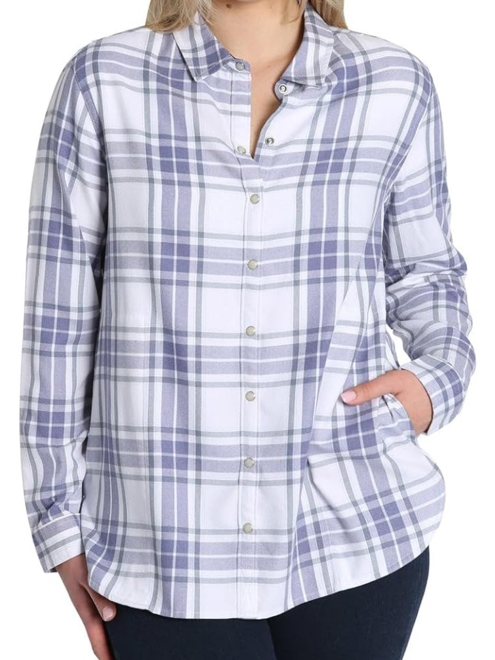 JACHS Girlfriend White and Lavender Plaid Button-Down Shirt